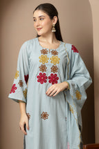 Sky Blue Embroidered 3-Piece Ethnic Suit Set