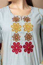 Sky Blue Embroidered 3-Piece Ethnic Suit Set