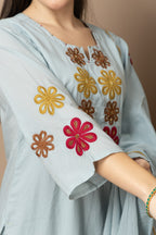 Sky Blue Embroidered 3-Piece Ethnic Suit Set