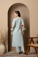 Sky Blue Embroidered 3-Piece Ethnic Suit Set