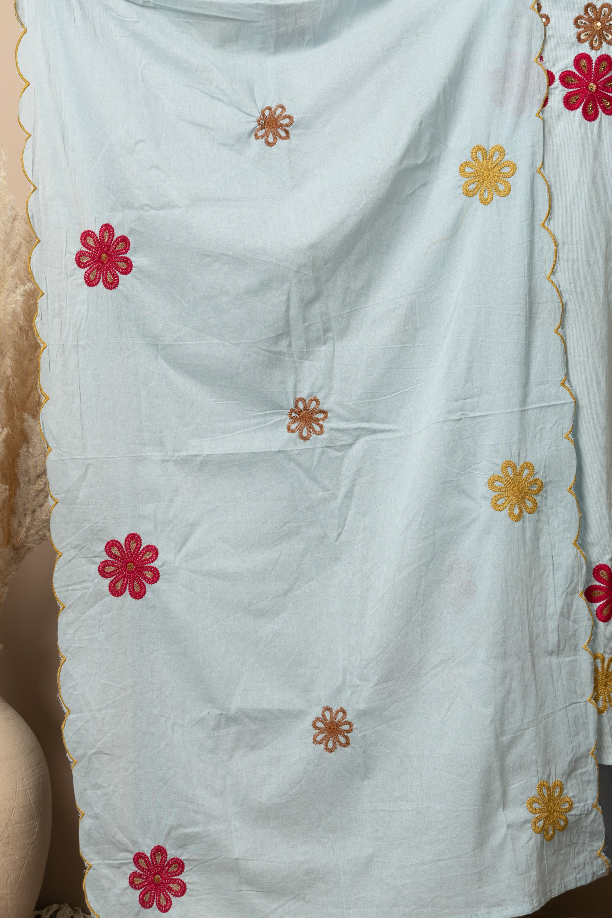 Sky Blue Embroidered 3-Piece Ethnic Suit Set