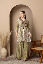 Olive Green Printed Kurta with Sharara Set