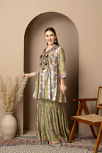 Olive Green Printed Kurta with Sharara Set