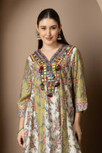 Olive Green Printed Kurta with Sharara Set