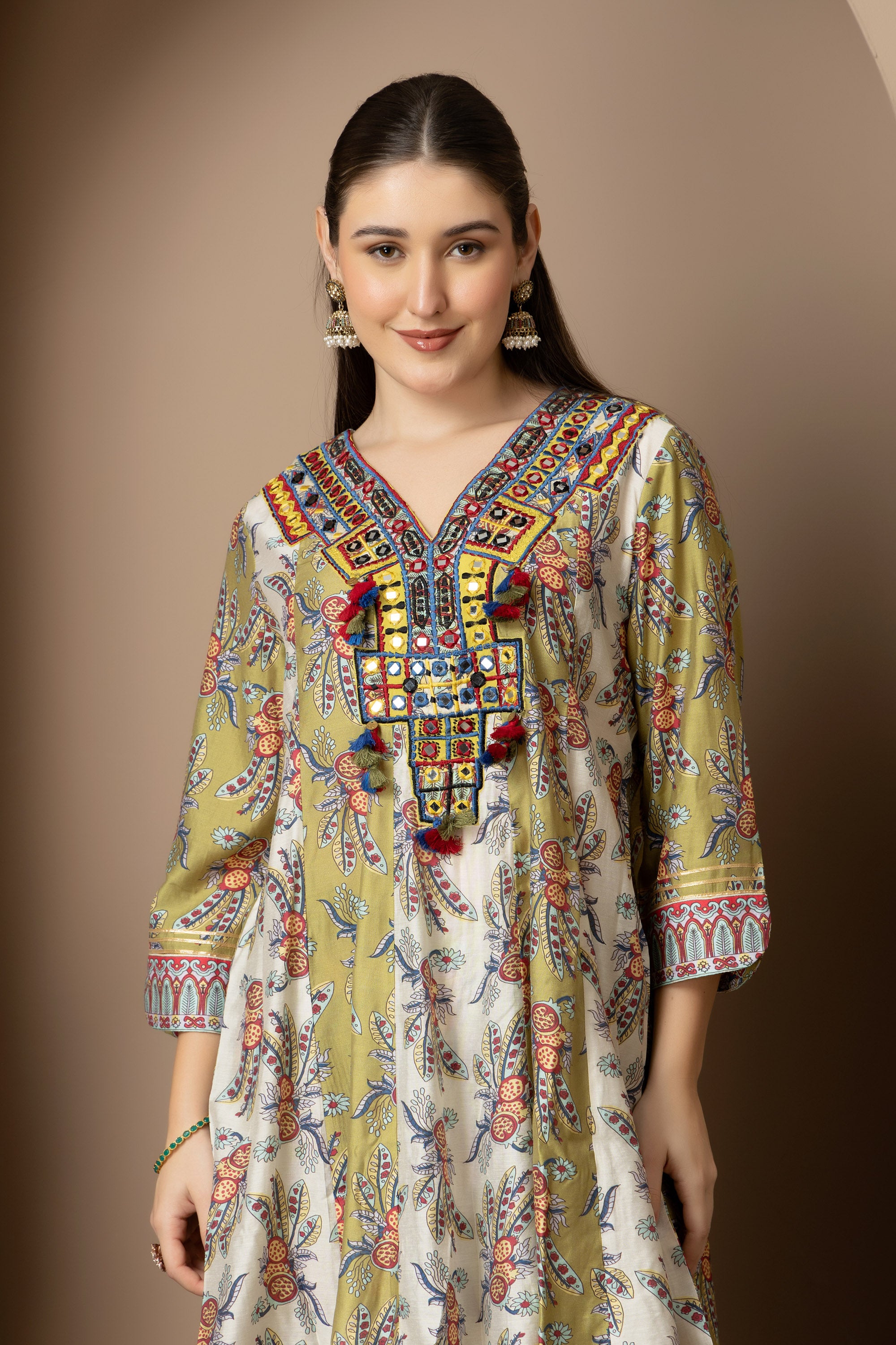 Olive Green Printed Kurta with Sharara Set