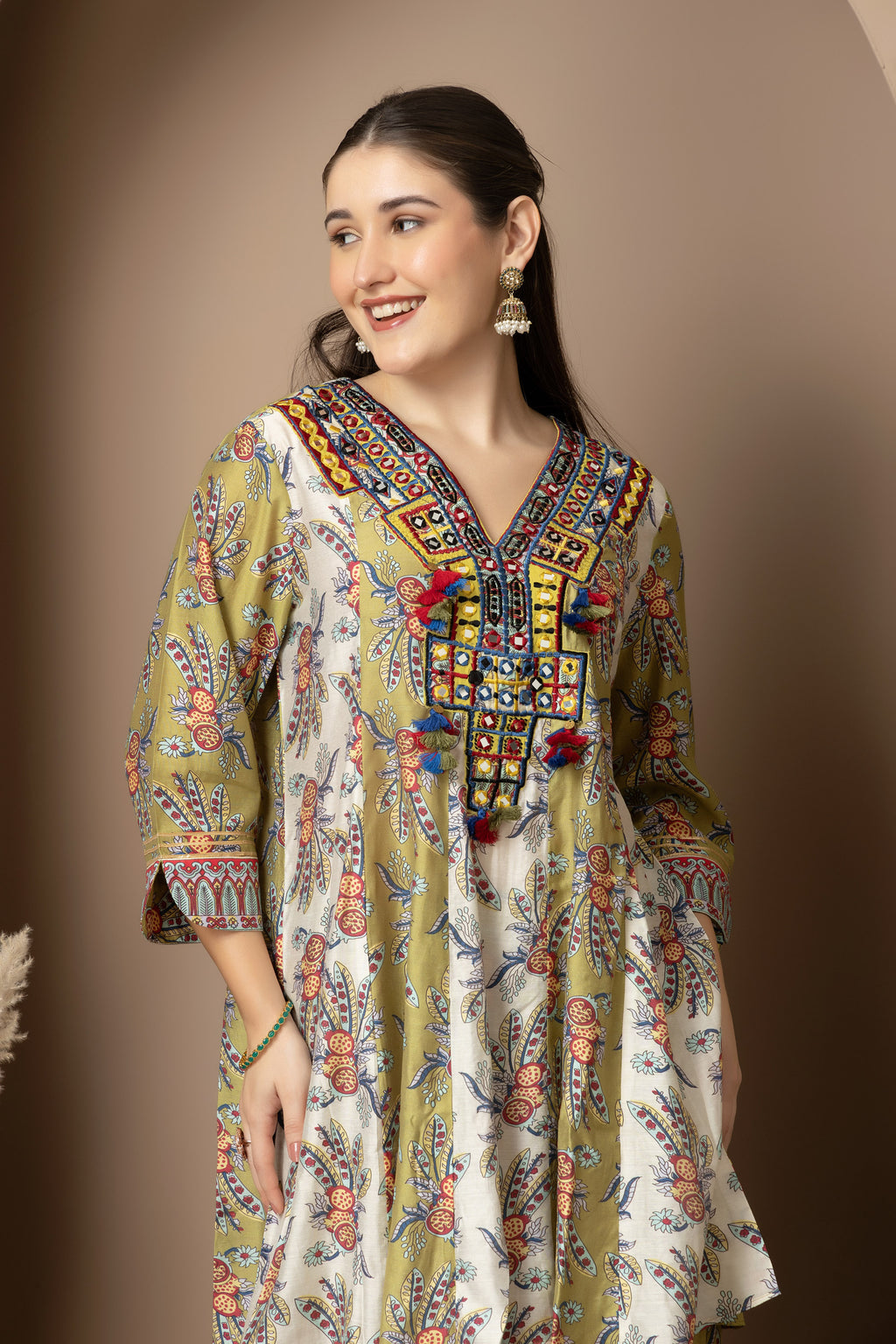 Olive Green Printed Kurta with Sharara Set