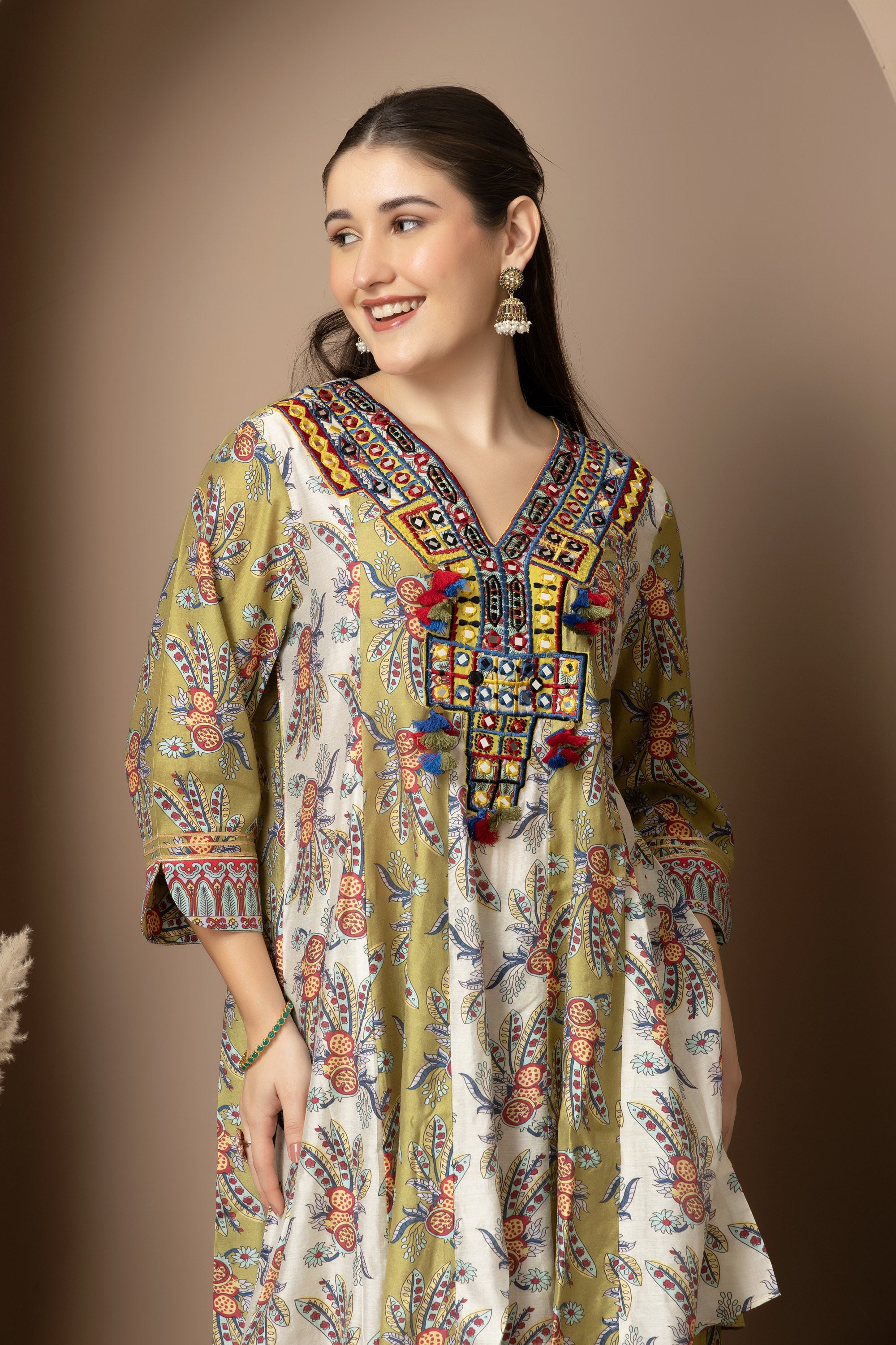 Olive Green Printed Kurta with Sharara Set