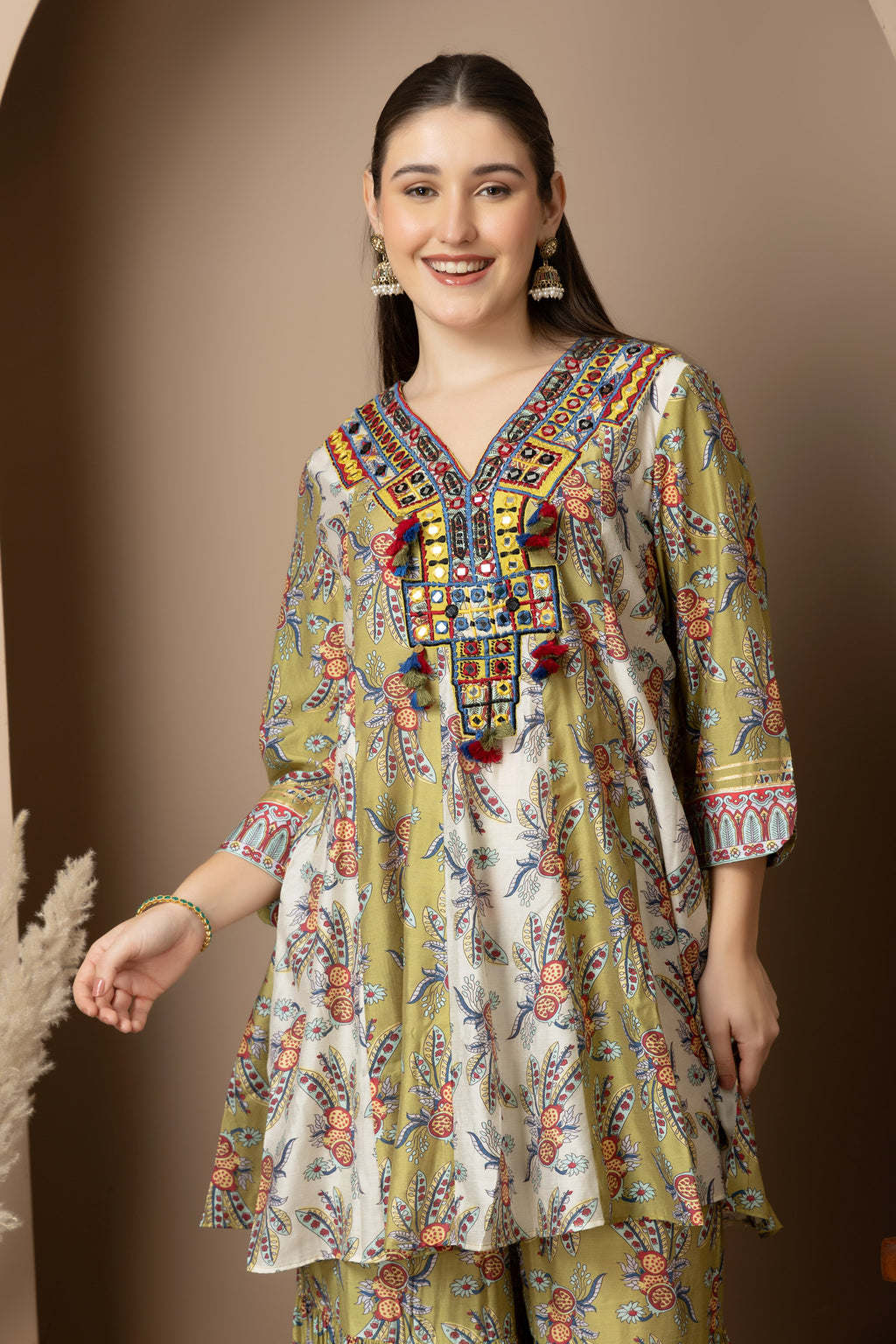 Olive Green Printed Kurta with Sharara Set