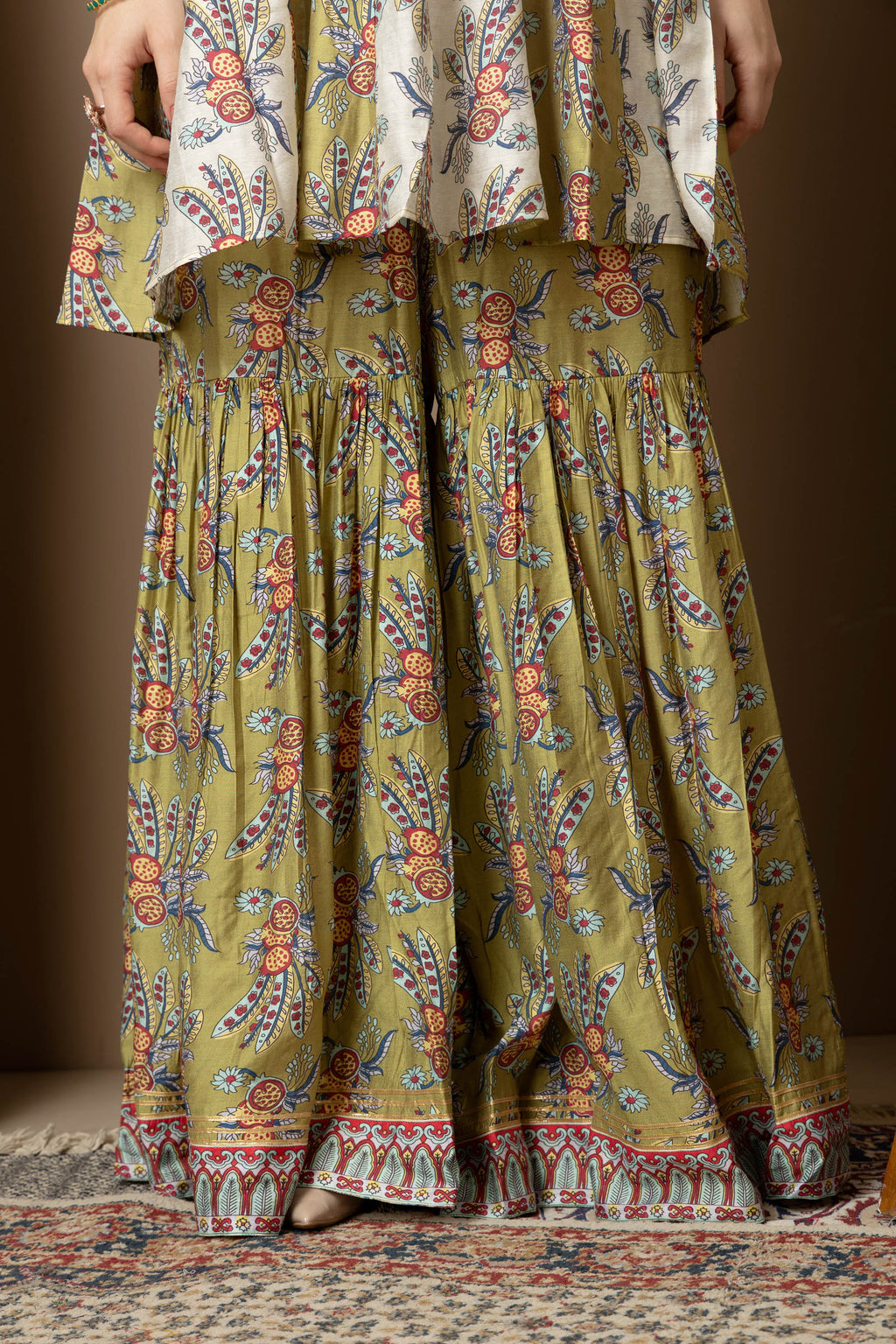 Olive Green Printed Kurta with Sharara Set