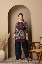 Navy Blue Printed Kurta with  Farshi  Salwar