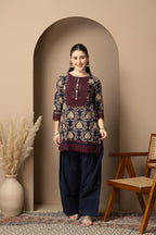 Navy Blue Printed Kurta with  Farshi  Salwar