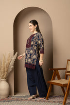 Navy Blue Printed Kurta with  Farshi  Salwar