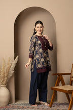 Navy Blue Printed Kurta with  Farshi  Salwar