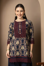 Navy Blue Printed Kurta with  Farshi  Salwar