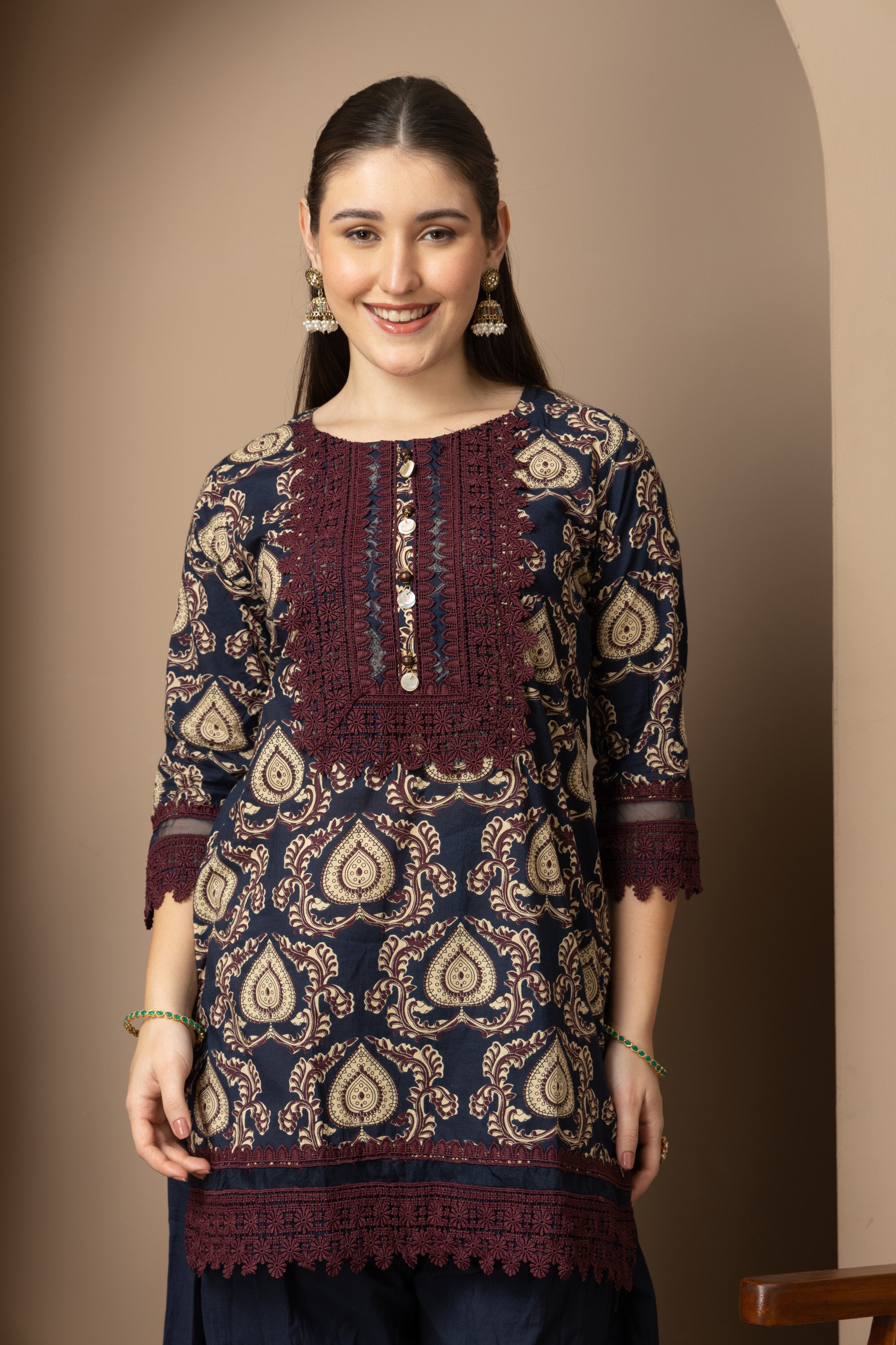 Navy Blue Printed Kurta with  Farshi  Salwar