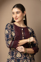 Navy Blue Printed Kurta with  Farshi  Salwar