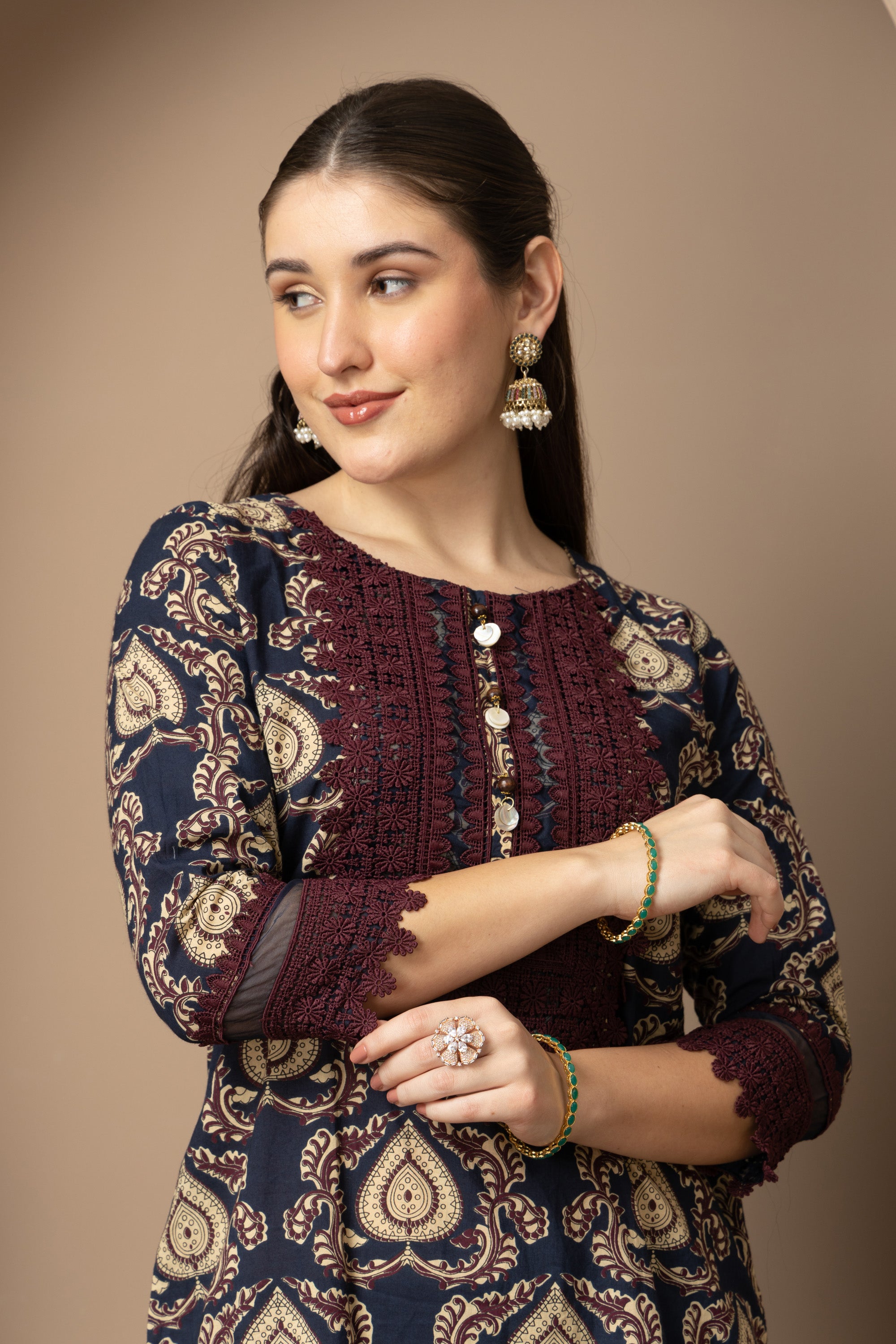 Navy Blue Printed Kurta with  Farshi  Salwar