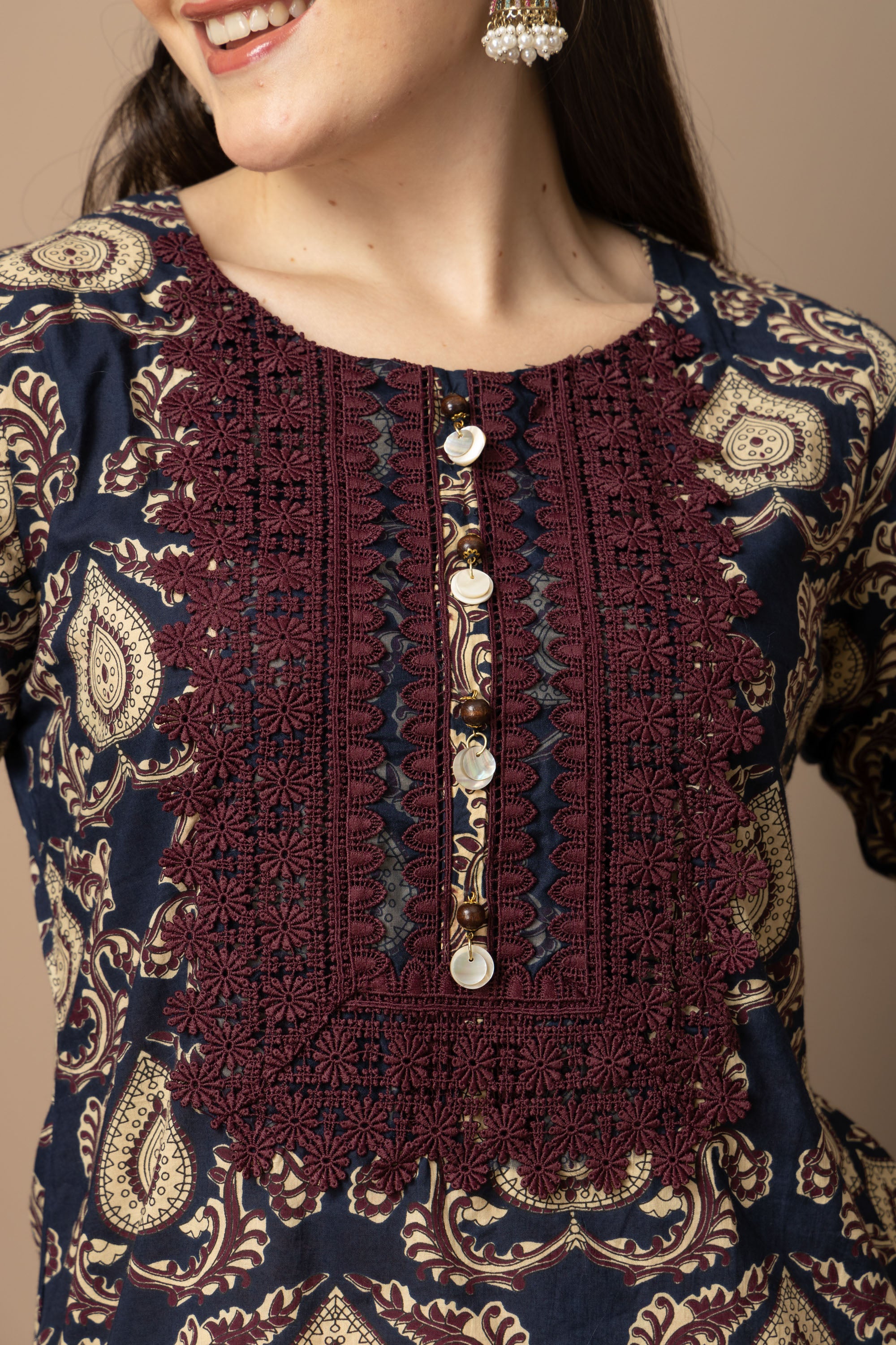 Navy Blue Printed Kurta with  Farshi  Salwar