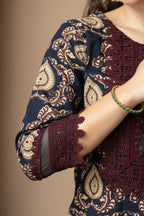 Navy Blue Printed Kurta with  Farshi  Salwar