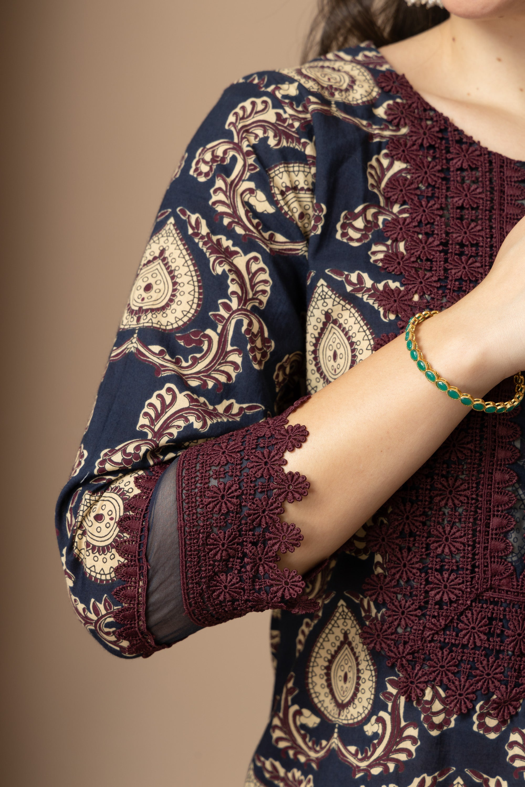 Navy Blue Printed Kurta with  Farshi  Salwar