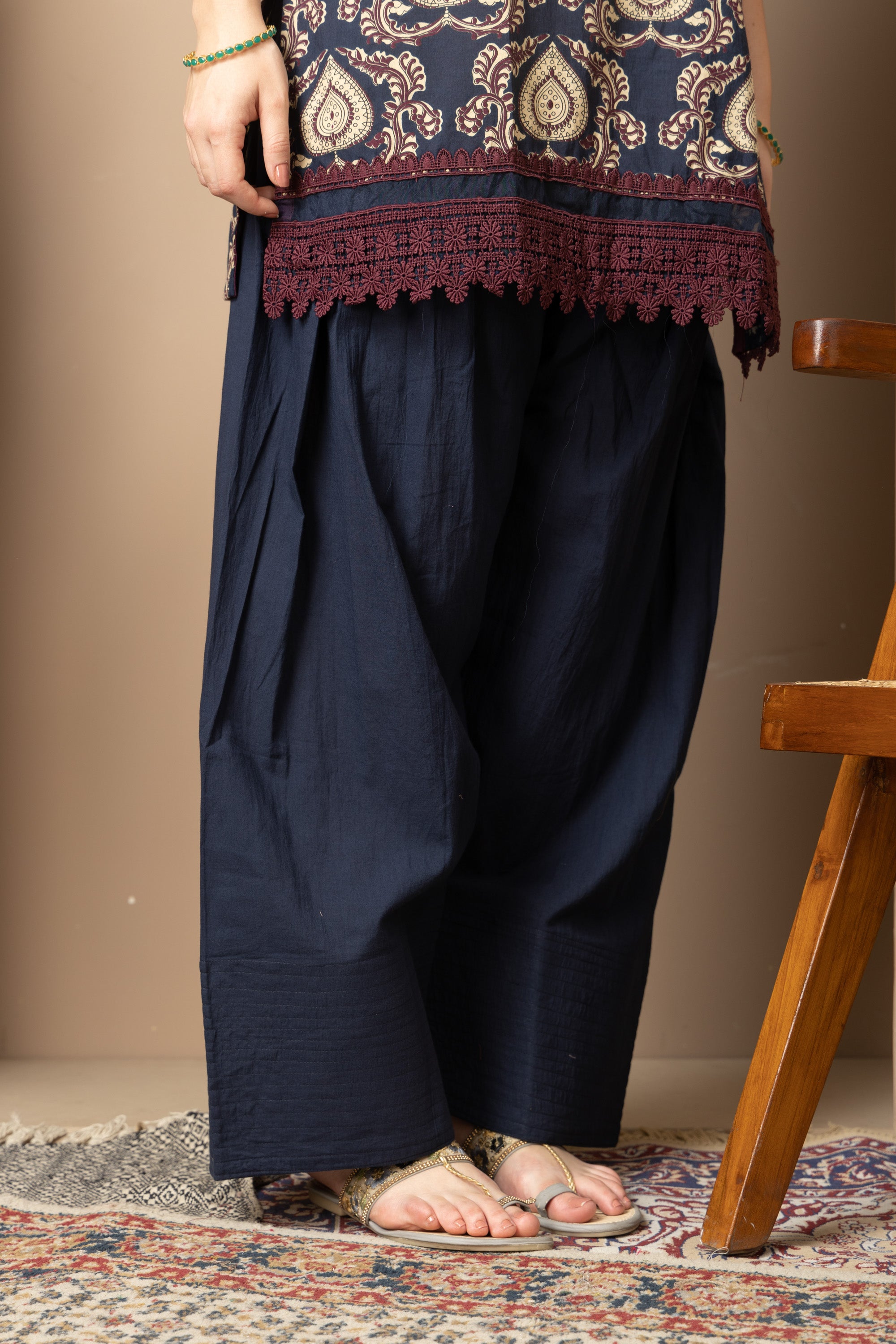 Navy Blue Printed Kurta with  Farshi  Salwar