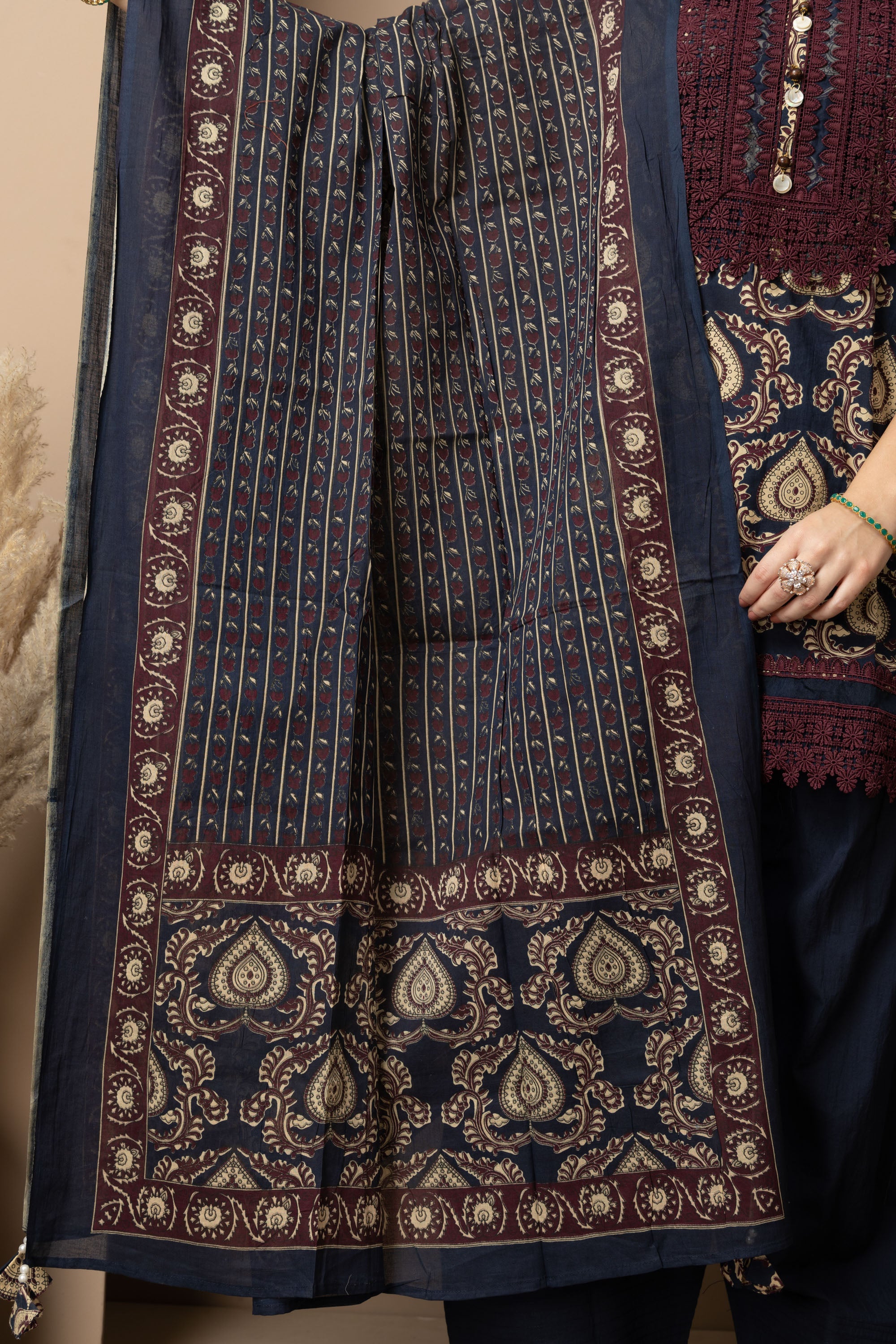 Navy Blue Printed Kurta with  Farshi  Salwar