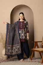Navy Blue Printed Kurta with  Farshi  Salwar