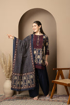 Navy Blue Printed Kurta with  Farshi  Salwar