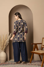 Navy Blue Printed Kurta with  Farshi  Salwar