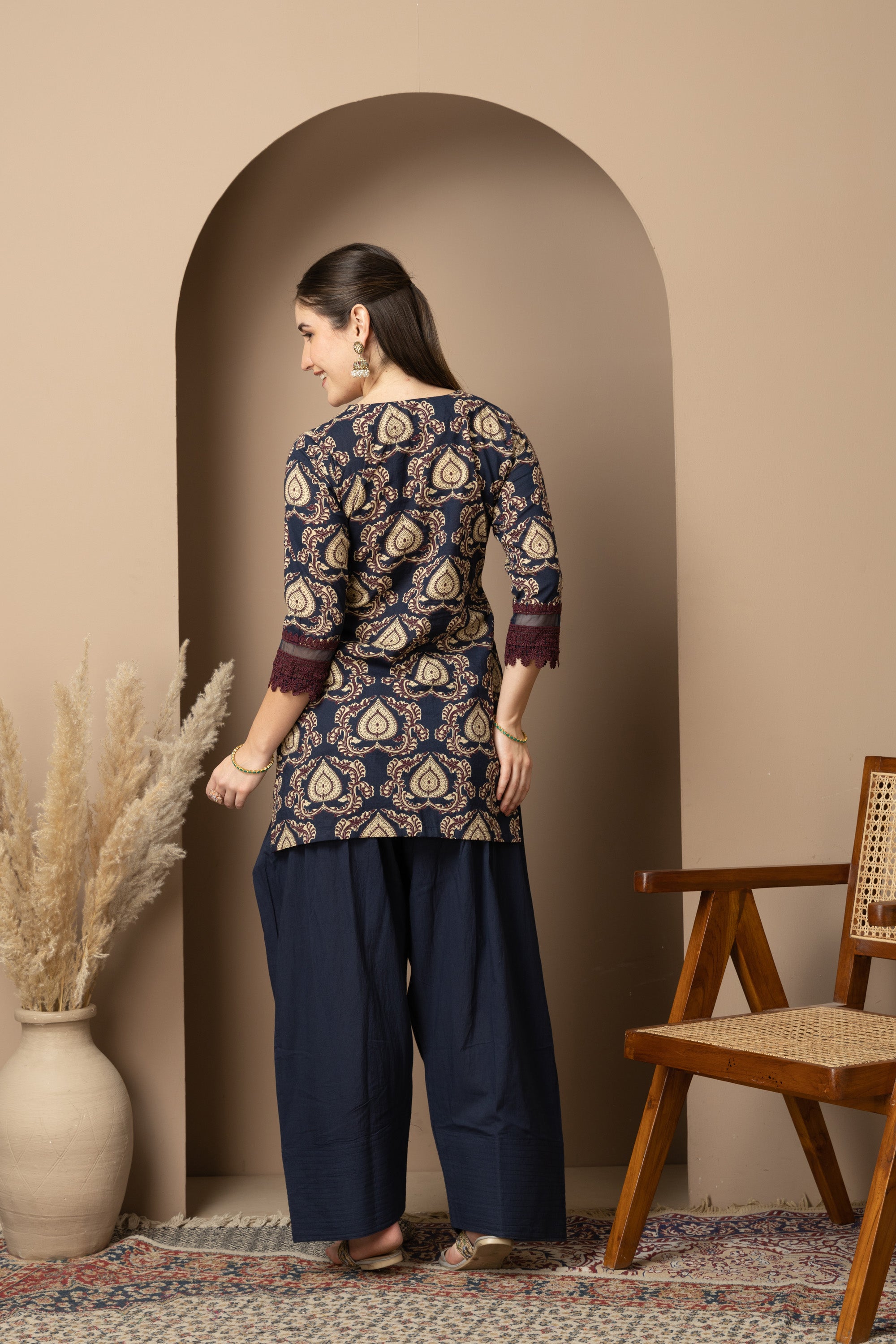 Navy Blue Printed Kurta with  Farshi  Salwar