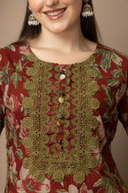 Rust Floral Printed Kurta With Striped  Farshi salwar