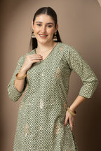 Sage Green Chevron Printed Kurta Dupatta & Sharara Set