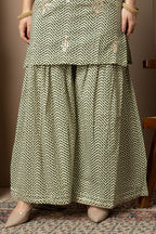 Sage Green Chevron Printed Kurta Dupatta & Sharara Set