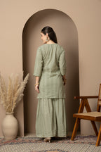 Sage Green Chevron Printed Kurta Dupatta & Sharara Set