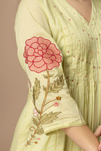 Pastel Lime Green Embroidered A-Line Kurta & Pant Set