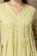 Pastel Lime Green Embroidered A-Line Kurta & Pant Set