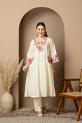 Ivory Floral Embroidered Kurta & Pant Set