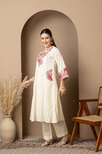 Ivory Floral Embroidered Kurta & Pant Set