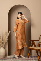 Rust Brown Embroidered Kurta & Pant Set