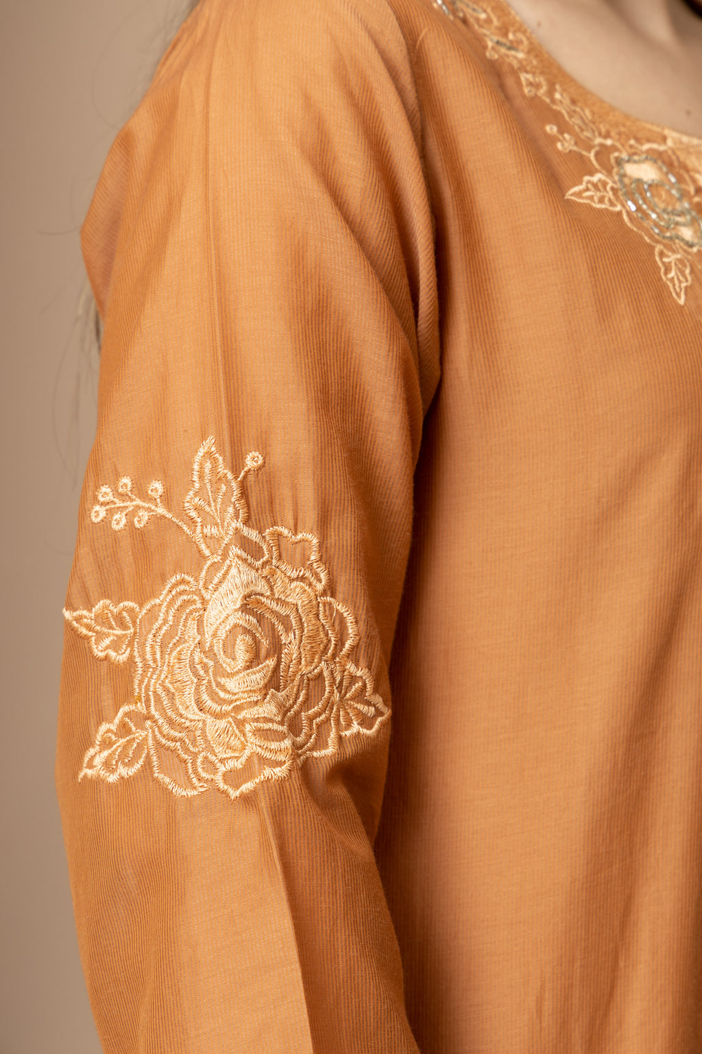 Rust Brown Embroidered Kurta & Pant Set