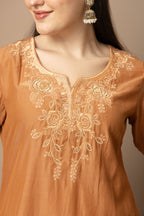 Rust Brown Embroidered Kurta & Pant Set