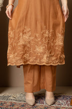 Rust Brown Embroidered Kurta & Pant Set