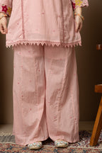 Women's Blush Pink Embroidered Kurta Palazzo Set with Dupatta