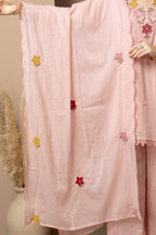 Women's Blush Pink Embroidered Kurta Palazzo Set with Dupatta