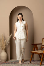 Ivory Embroidered Sleeveless Co-ord Set