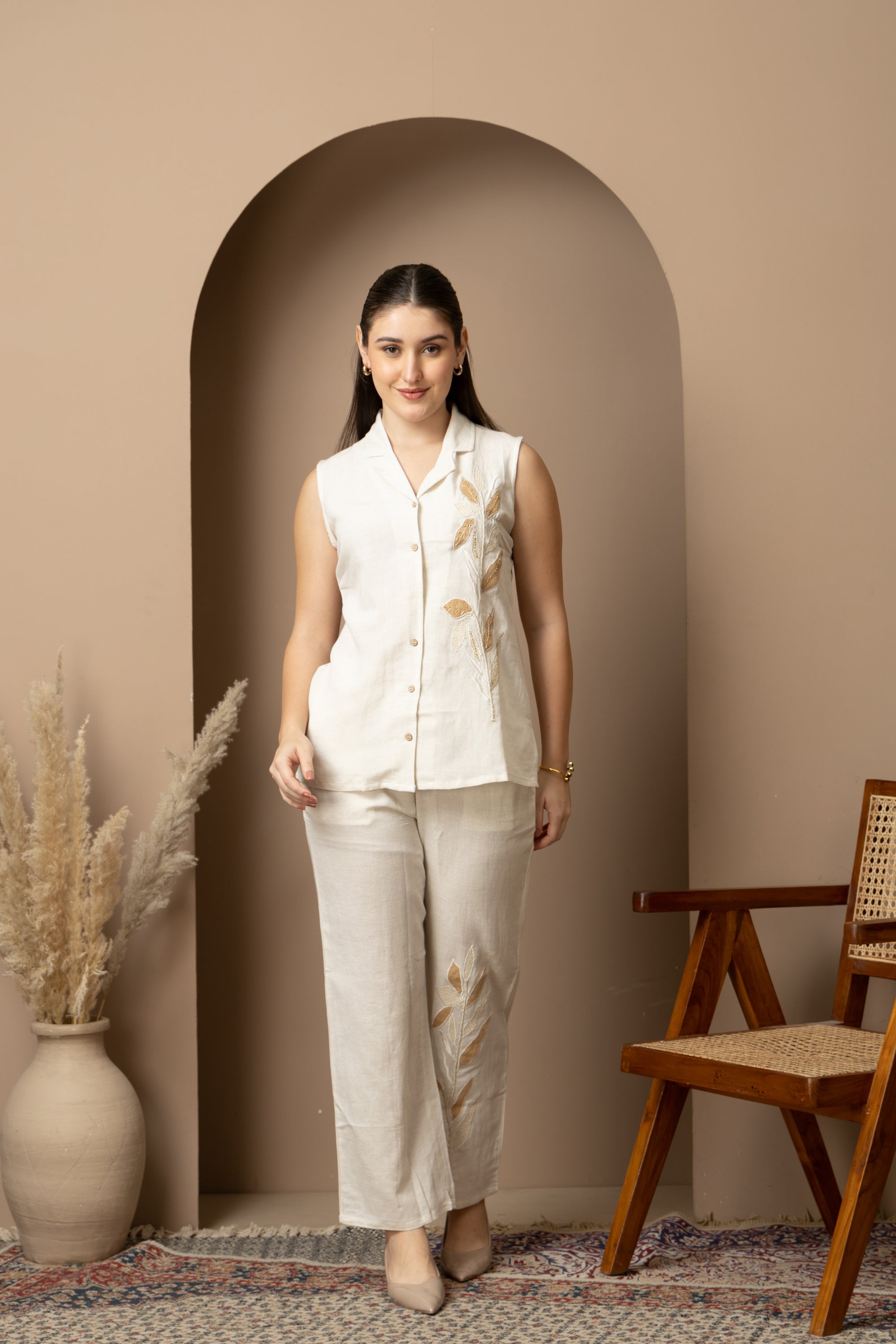 Ivory Embroidered Sleeveless Co-ord Set