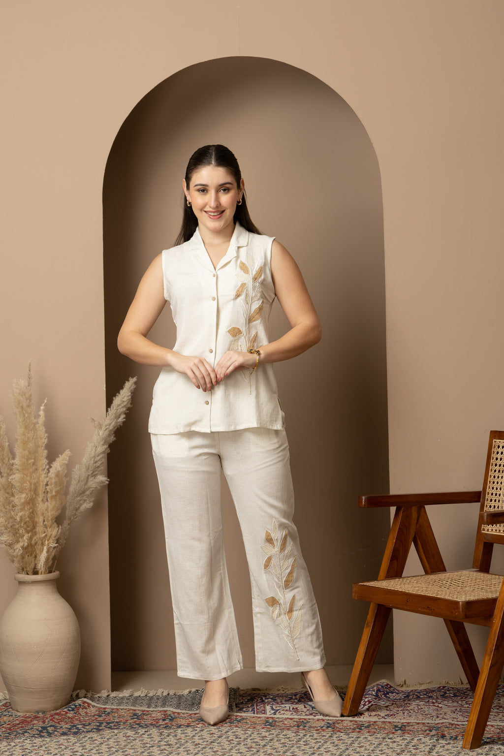 Ivory Embroidered Sleeveless Co-ord Set