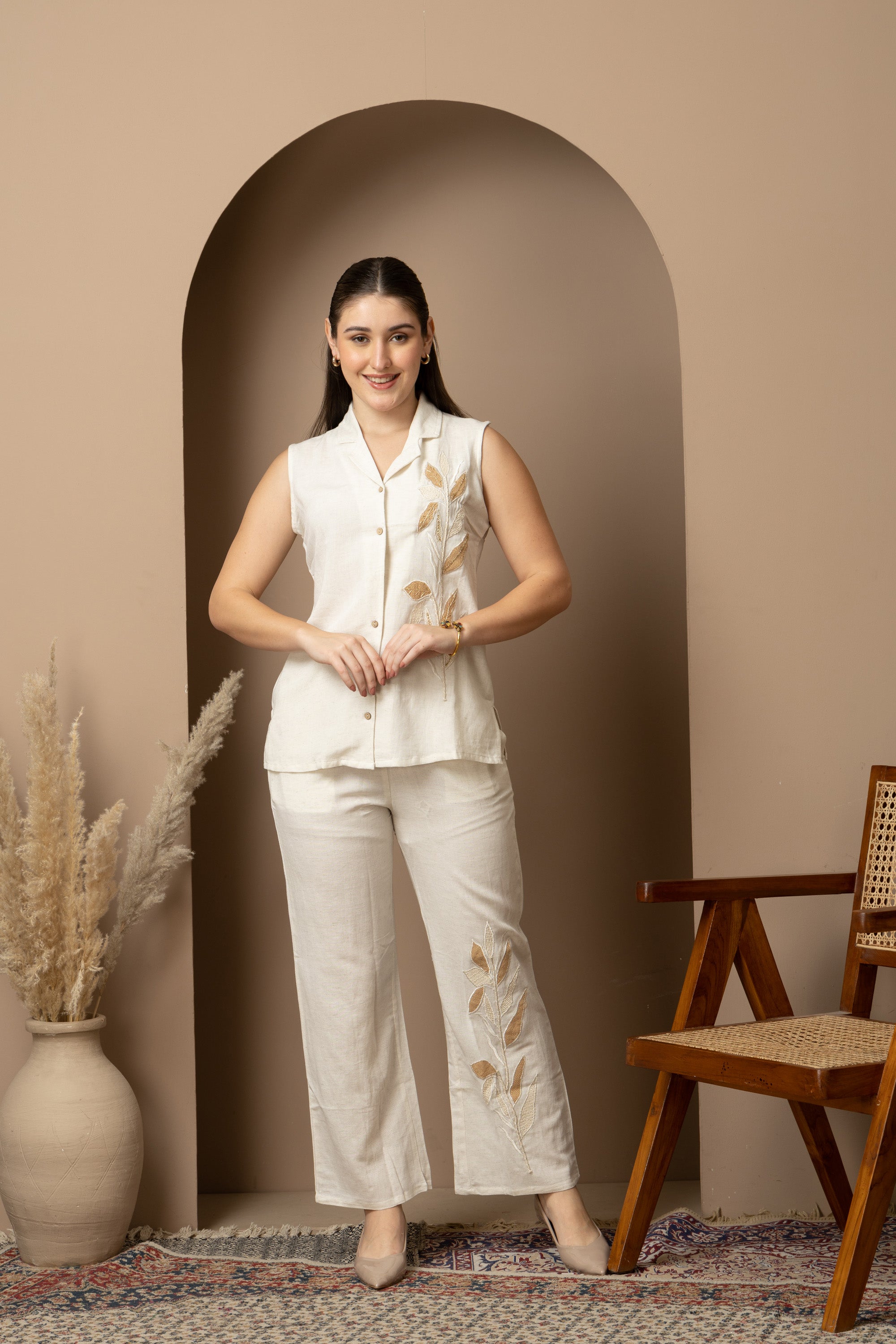 Ivory Embroidered Sleeveless Co-ord Set