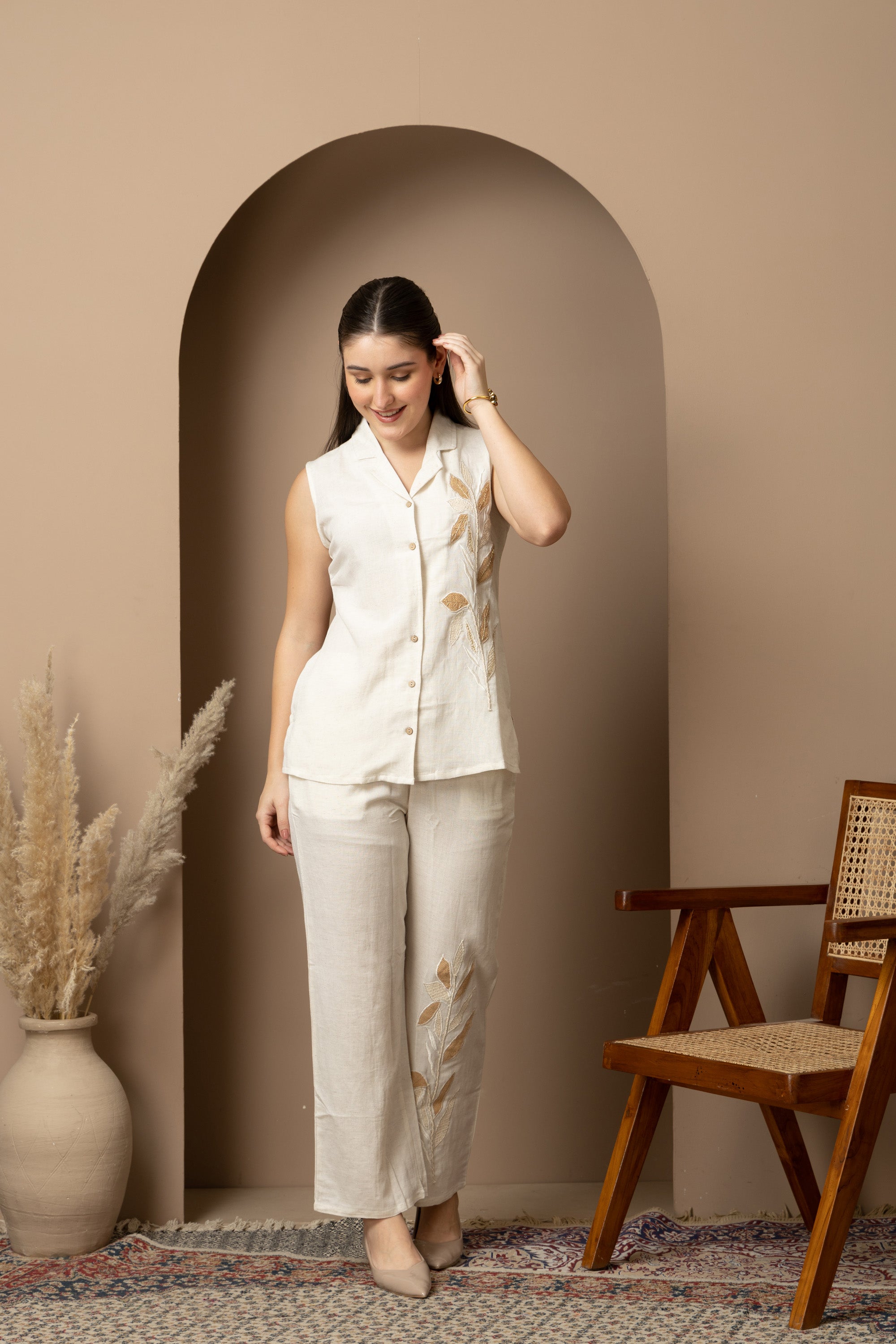 Ivory Embroidered Sleeveless Co-ord Set