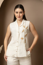 Ivory Embroidered Sleeveless Co-ord Set